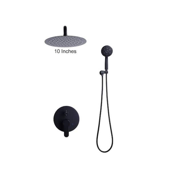 ARCORA Round 2-Spray Patterns with 1.6 GPM 10 in. Wall Mounted Rain Fixed Shower Head in Matte Black