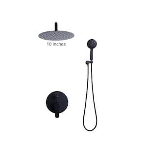 Round 2-Spray Patterns with 1.6 GPM 10 in. Wall Mounted Rain Fixed Shower Head in Matte Black