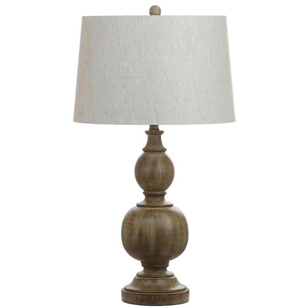 Araceli Traditional Carved Wood-Inspired Table Lamp Set, Brown and White