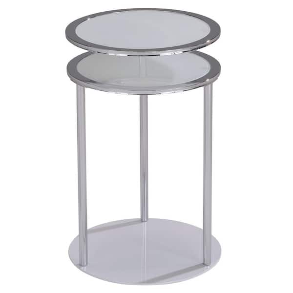Worldwide Homefurnishings 2-Tier Swivel Chrome and White Glass Accent Table