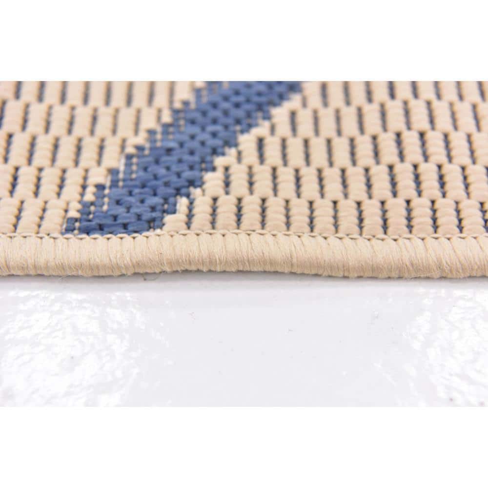 Easy-Care Beige & Blue Square Outdoor Rug - Stain-Resistant Synthetic