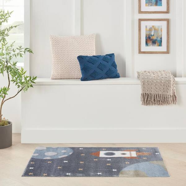 Nourison Modern Lines 3 x 5 Denim Indoor Geometric Mid-century