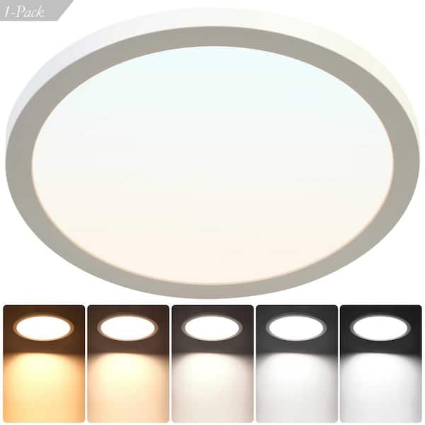 11.8 in. 150-Watt Equivalent Modern Matte White Damp Rated LED Flush Mount Ceiling Light with 5CCT Selectable