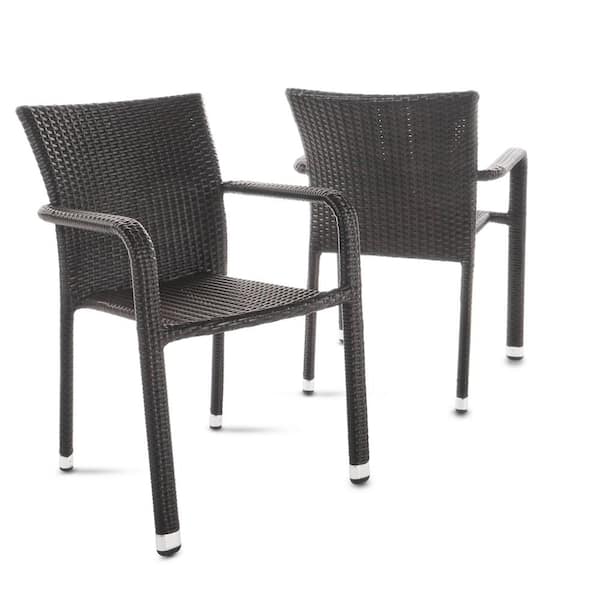 Set of 2 Outdoor Dining Chair Stackable Weather Resistant Wicker Multi-Brown 