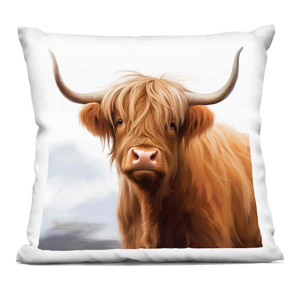 Long Horn Highland Cow Portrait Brown Abstract Polyester 18 in. x 18 in. Throw Pillow