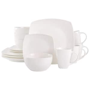 Soho Lounge 16 Piece Fine Ceramic Soft Square Stoneware Dinnerware Set in White