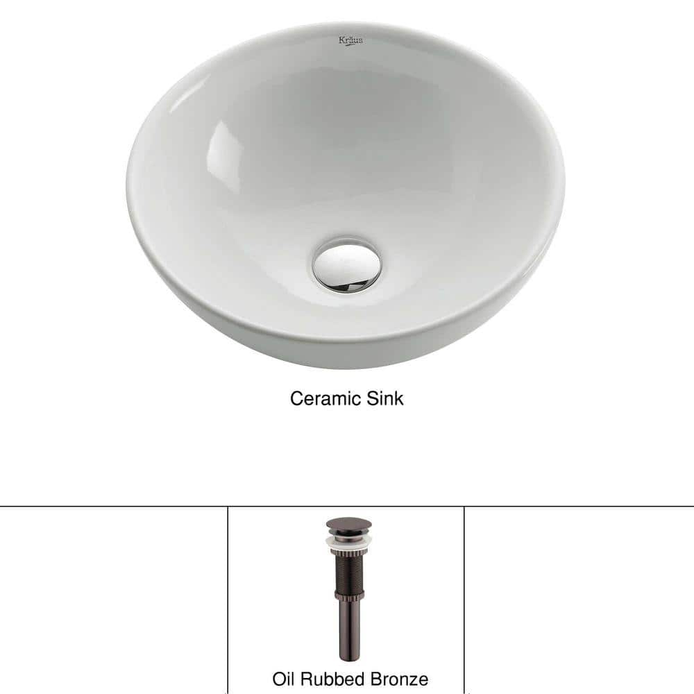 White Ceramic Round Above-Counter Vessel Sink