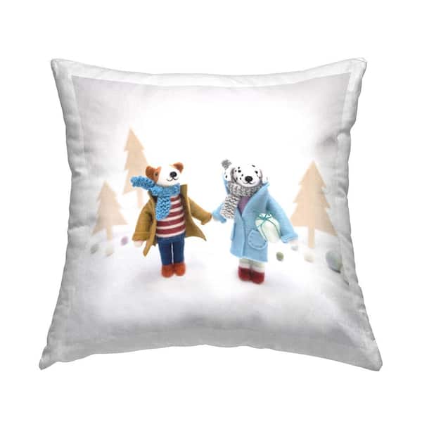 Stupell Industries Dogs Holding Hands Holiday Gifts Multi-Color Print Polyester 18in. X 18in. Throw Pillow