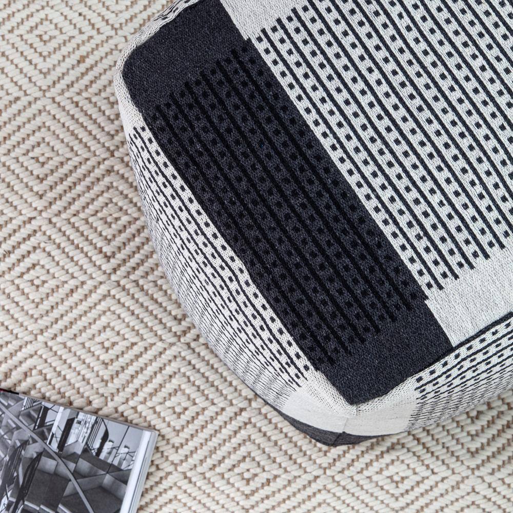 Black and Ivory Square Cotton Pouf Ottoman
