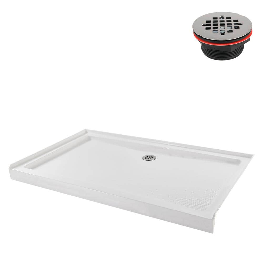 60'' Glossy White Rectangular Acrylic Shower Base with ABS Drain