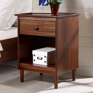 Classic Mid Century Modern 1-Drawer Walnut Solid Wood Nightstand Side Table