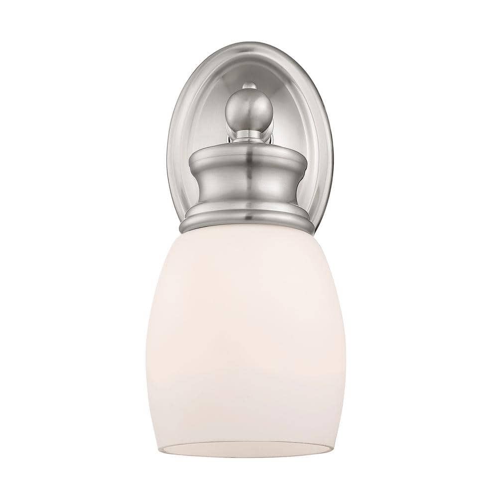 Elise 4.5 in. W x 10.5 in. H 1-Light Satin Nickel Bathroom Vanity Light with Frosted Glass Shade price history on PriceWatchPro
