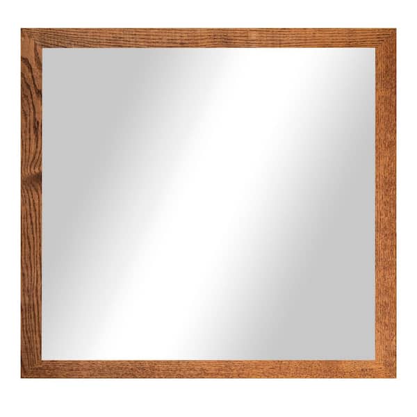 2 in Honey Frame (30 in. W x 43 in. H) Oak Hardwood Rectangle Wall Mirror