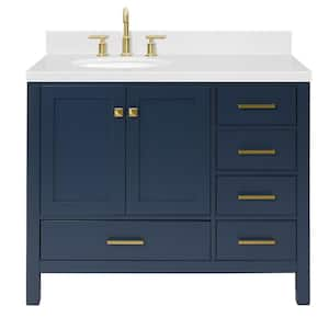 Cambridge 42.25 in. W x 22 in. D x 36 in H Single Sink Freestanding Bath Vanity in Midnight Blue with Carrara Quartz Top