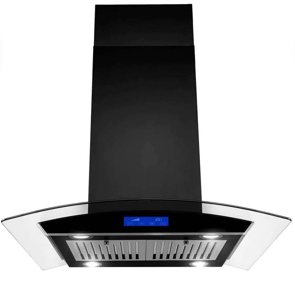 36 in. 900CFM Ducted Island Range Hood in Black with LED Lights