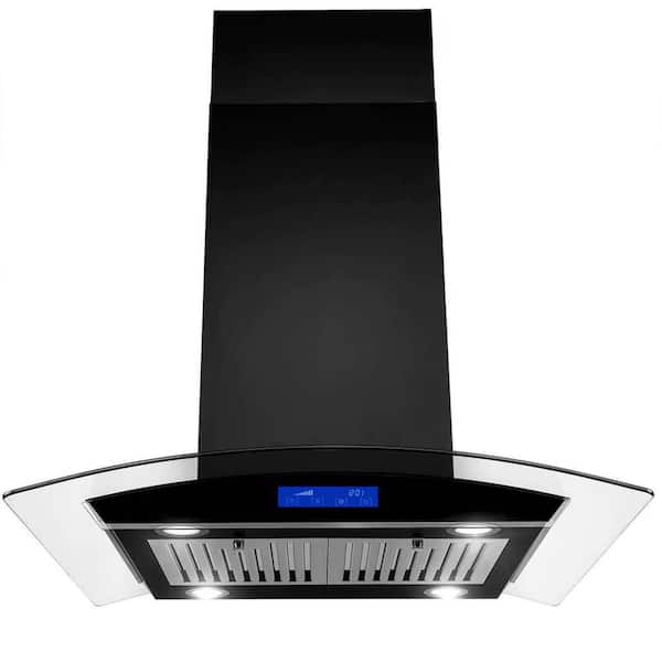Unbranded 36 in. 900CFM Ducted Island Range Hood in Black with LED Lights