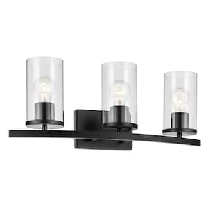 Crosby 23 in. 3-Light Black Contemporary Bathroom Vanity Light with Clear Glass