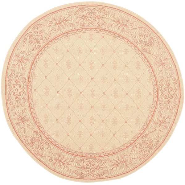 SAFAVIEH Courtyard Natural/Terracotta 7 ft. x 7 ft. Round Border Indoor/Outdoor Patio  Area Rug