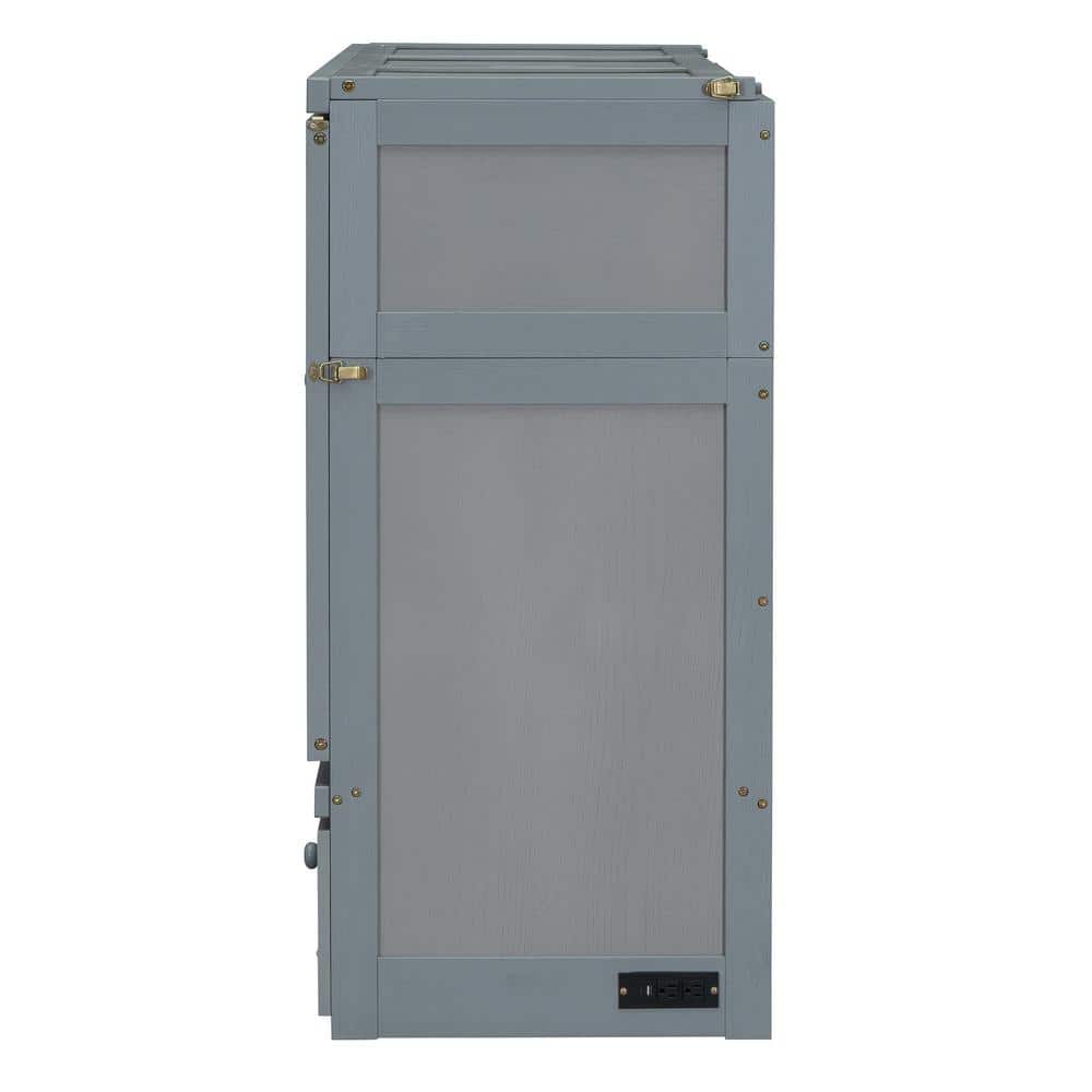 Gray Pine Full Size Murphy Bed with Large Drawer and USB Ports