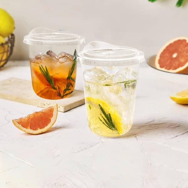 15 oz. Clear Plastic Cups with Strawless Sip Lids, Disposable Cold Drink Cups for Smoothies, Milkshake, Party (100-Pack)