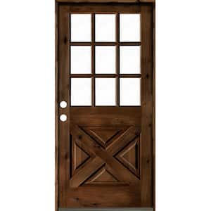 32 in. x 80 in. Knotty Alder Right-Hand/Inswing X-Panel 1/2 Lite Clear Glass Provincial Stain Wood Prehung Front Door