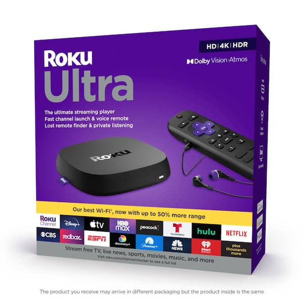 Roku Roku Ultra:Streaming Device 4K/HDR/Dolby Vision, Dolby Atmos, Voice Remote, Private listening, Lost Remote Finder
