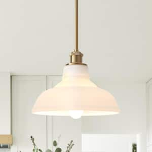 60-Watt 1-Light Dome Shaded Pendant Light with Cream Glass Shade and Copper Hanging Rod, No Bulbs Included