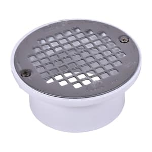 Round Gray PVC Shower Drain with 4 in. Round Screw-In Stainless Steel Drain Cover