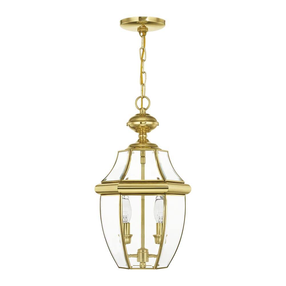 Monterey Polished Brass 2-Light Outdoor Pendant with Clear Beveled Glass