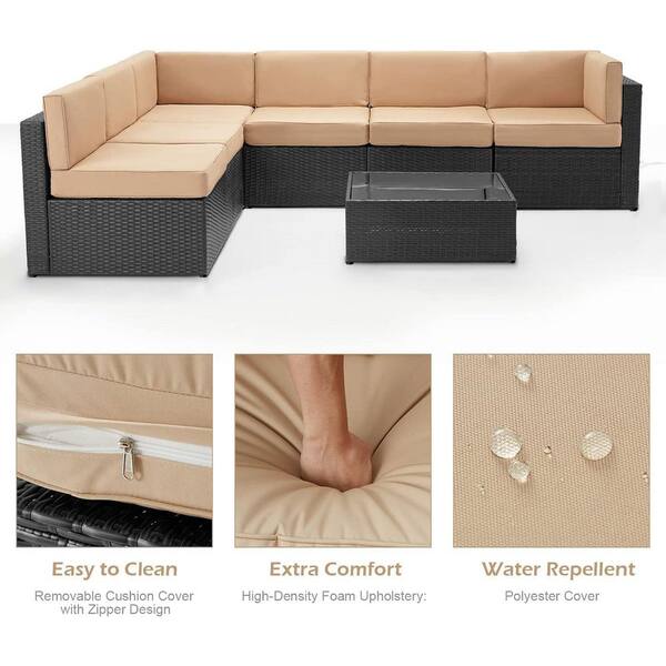 Black 7-Piece Wicker Outdoor Sectional Set, All Weather