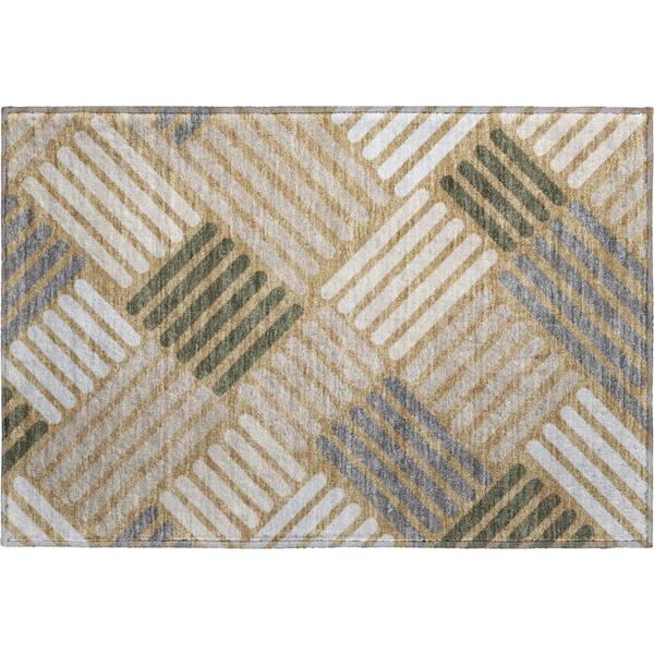 Mayfield Premium Machine Washable Abstract AMF2339 Gold 2 ft. x 3 ft. Accent Rug