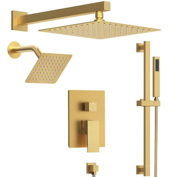 3-Spray Patterns 2.5 GPM 10 and 6 in. Dual Shower Head Wall Mount Fixed Shower Head with Handheld In Brushed Gold
