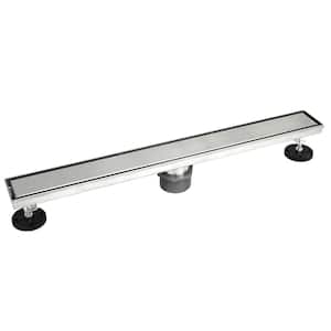 Shower Linear Drain 32 in. Brushed 304 Stainless Steel 2-sided Reversible Tile Insert Grate w/ Adjustable Leveling Feet