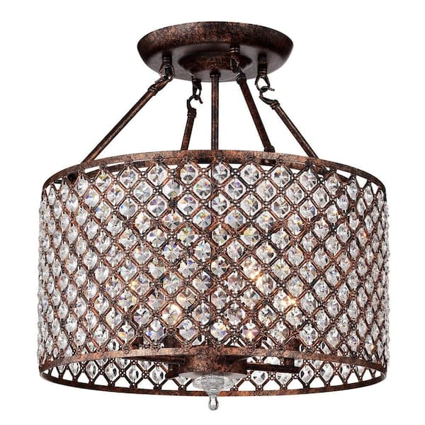 Warehouse of Tiffany Estela 17 in. 4-Light Indoor Bronze Semi-Flush Mount Chandelier with Light Kit