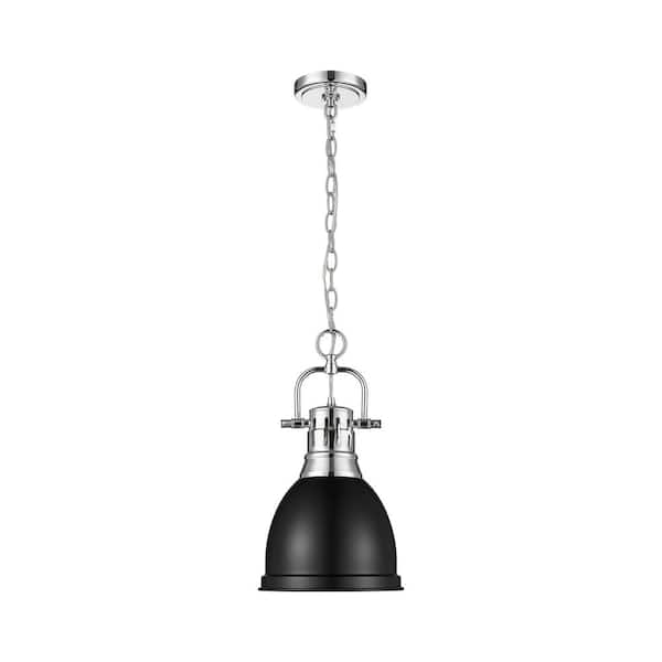 Golden Lighting Duncan 100-Watt 1-Light Chrome Pendant Light with Black Shade and No Bulbs Included