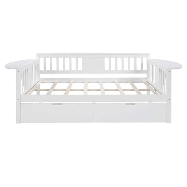 Polibi White Full size Daybed with 2-Drawers, Wood Slat Support