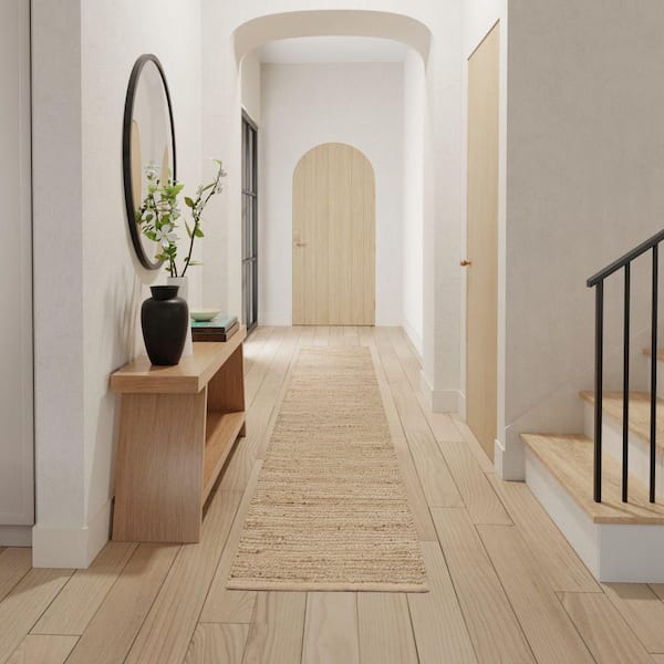 Natural Jute Natural 2 ft. x 8 ft. Solid Contemporary Kitchen Runner Area Rug