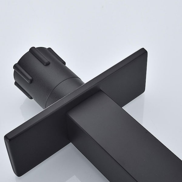Single Handle Single Hole Bathroom Sink Faucet with Deckplate and Waterfall Spout in Matte Black (1-Pack ）