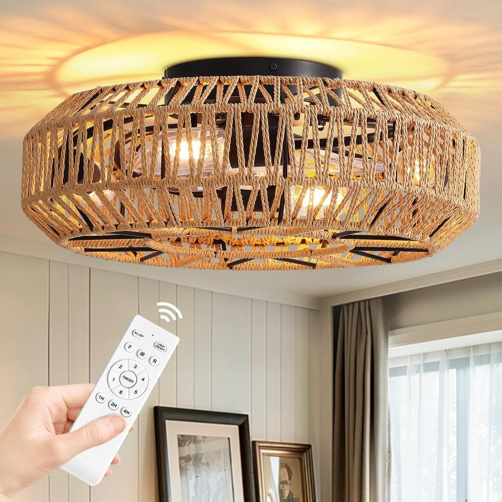 Reviews for Pacific Core 19 in. Rattan Indoor Black Low Profile Flush