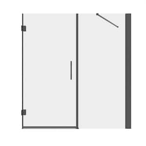 72 in. x 76 in. Pivot and Fixed Semi-Frameless Shower Door in Matte Black Finish with Clear Glass