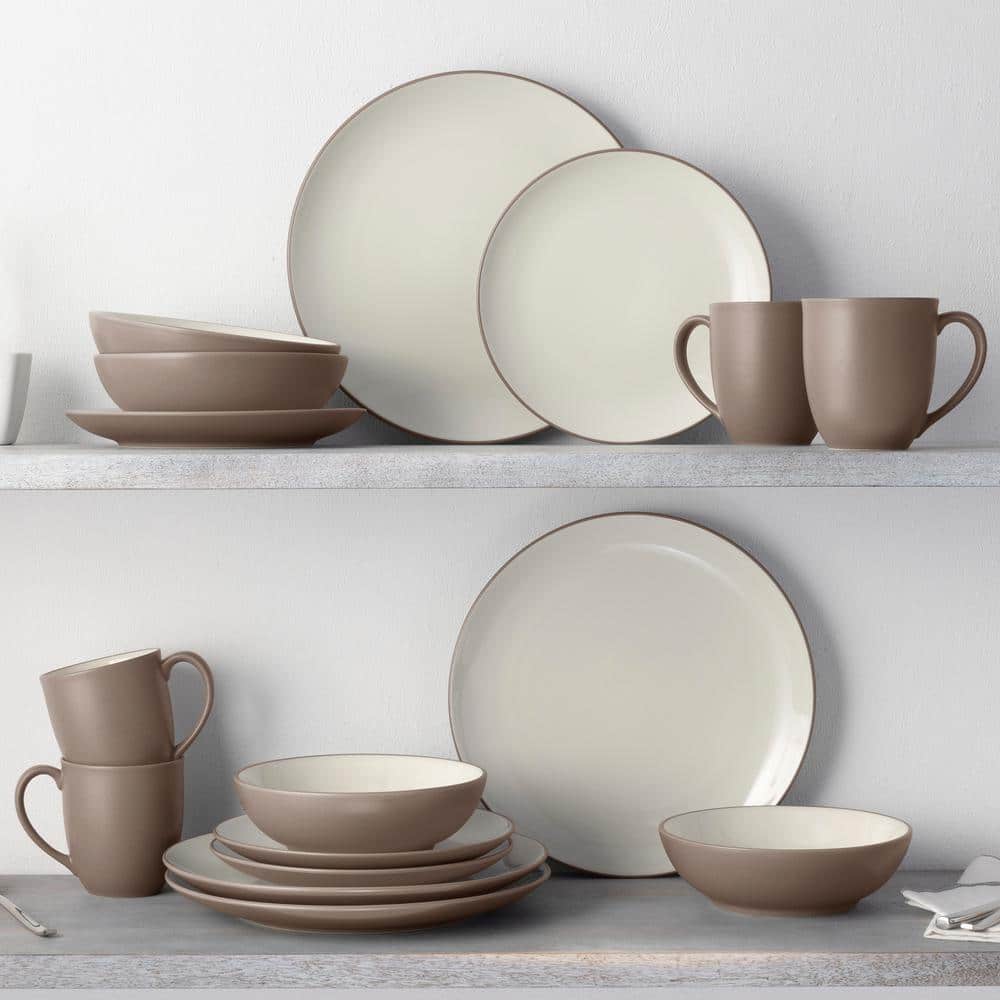 Clay and White Ceramic 16-Piece Dinnerware Set, Service for 4