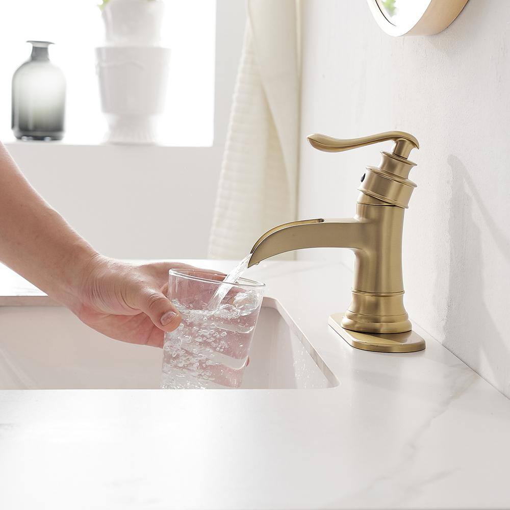 Brushed Gold Single-Handle Waterfall Bathroom Faucet