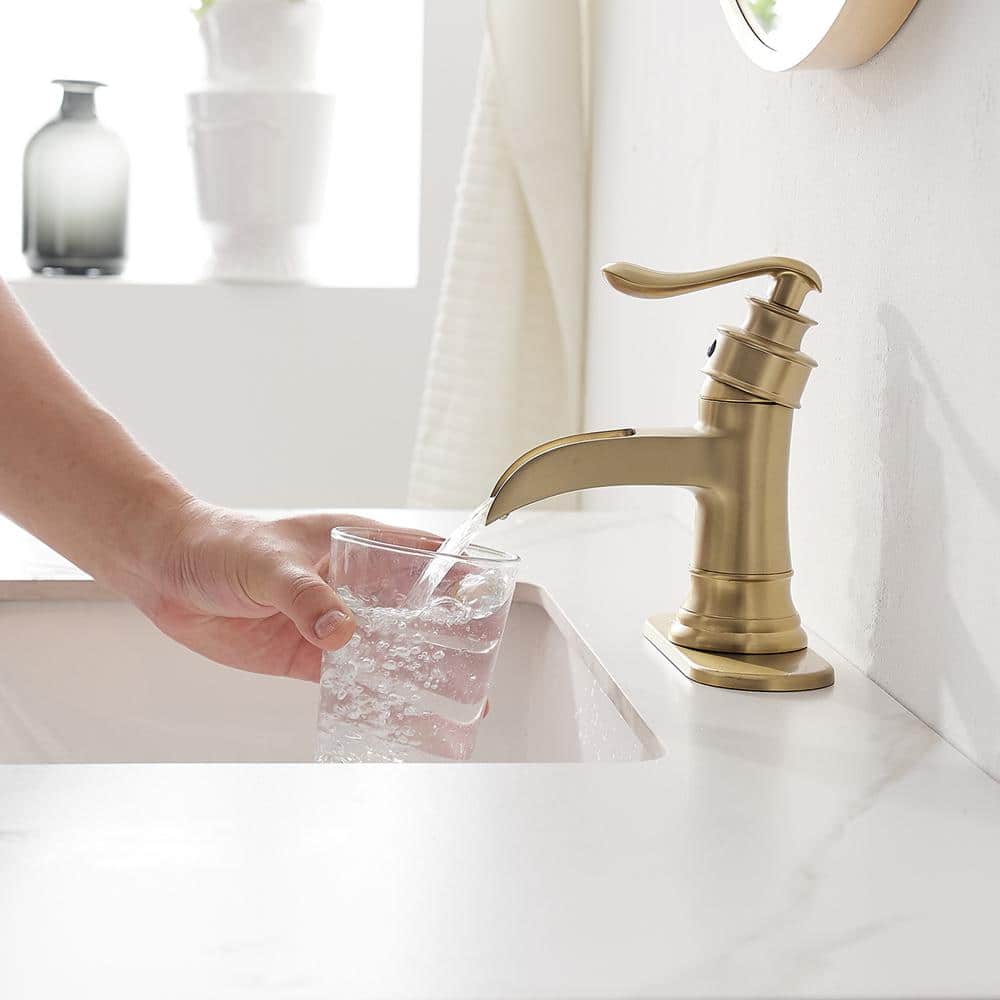 Elegance Brushed Gold Single-Handle Low-Arc Bathroom Faucet