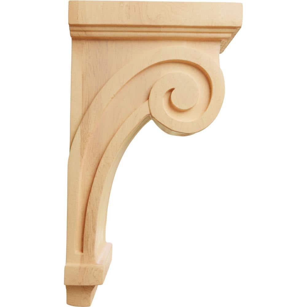 Hand-Carved Red Oak Scroll Corbel 9" x 5" x 3.25"