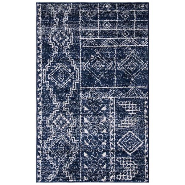 Adirondack Navy/Silver Doormat 3 ft. x 5 ft. Western Tribal Area Rug