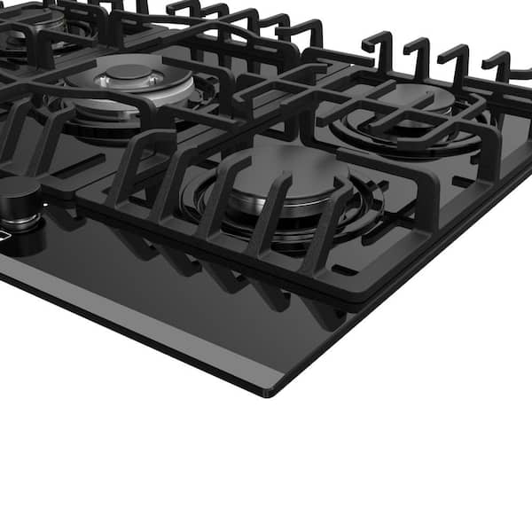  Gas Stove Cooktop, Tempered Glass Cooktop Burner, Desktop and  Recessed Installation Suitable for Kitchen and Camping RV (Color : Black,  Size : NG) : Appliances