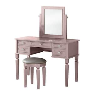 53" H x 19" W x 43" L Rose Gold Vanity Set with Tapered Legs and Five Drawers