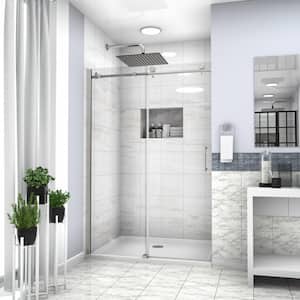 48 in. W x 76 in. H Frameless Single Sliding Shower Door/Enclosure in Chrome Clear Glass