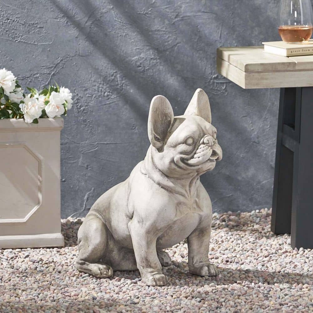 16 in. White Concrete Patio Outdoor Dog Garden Statue Dog Shaped Garden Scu