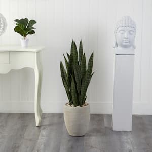 40 in. D Sansevieria Artificial Plant in Sand Colored Planter